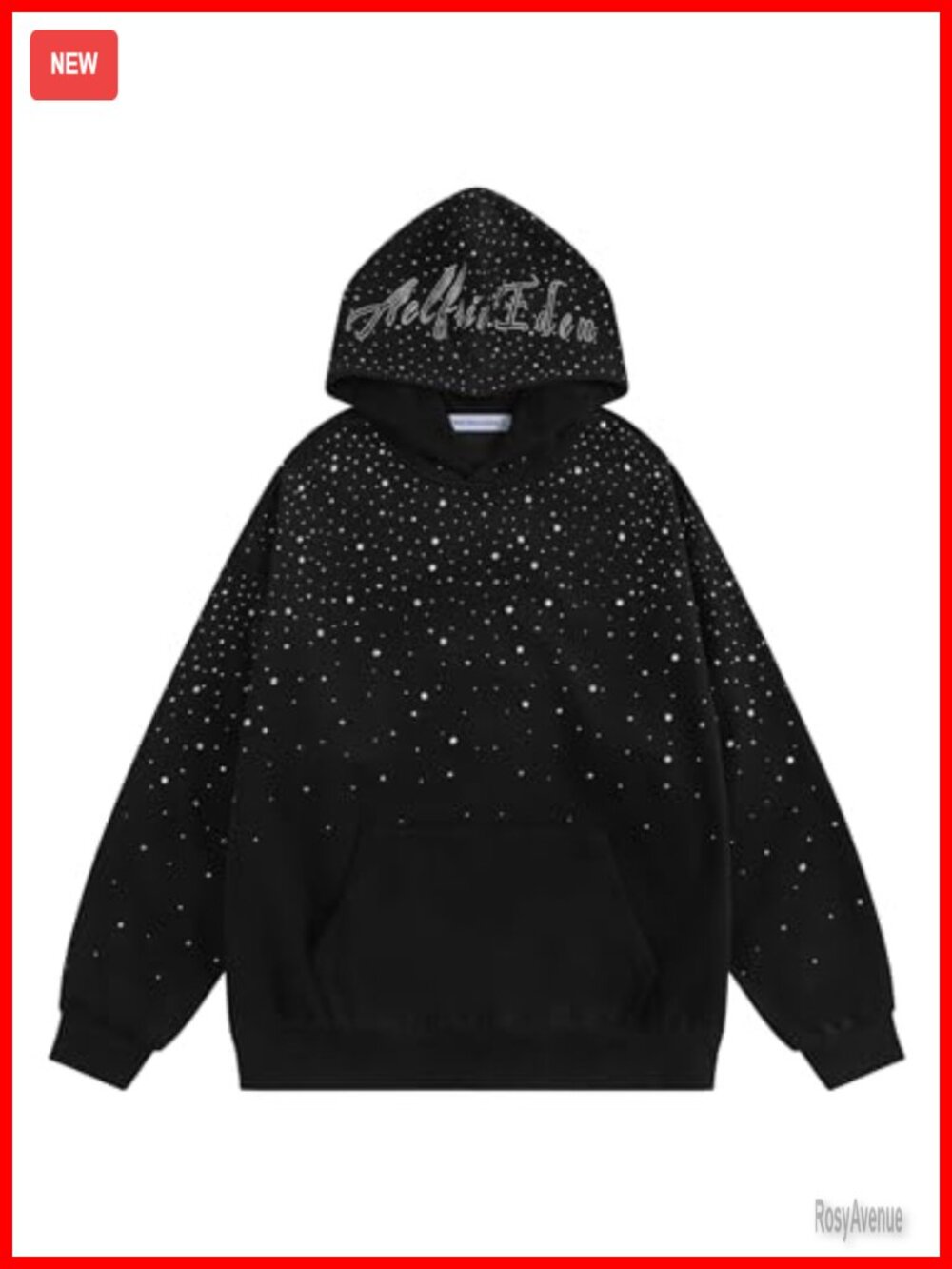 Rhinestone Hoodie Oversized Pullover Unisex Streetwear Sweatshirt